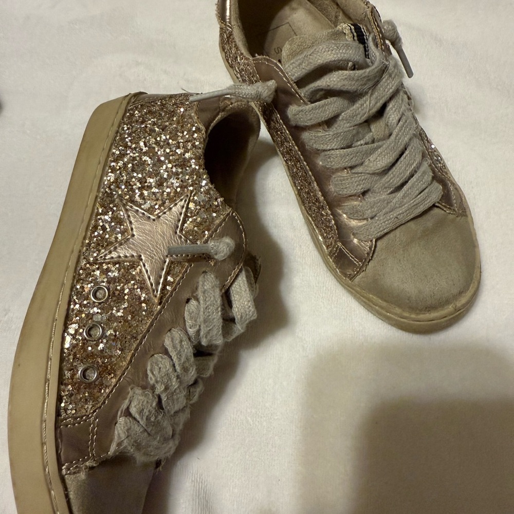ShuShop Kids Shoes in Glittery Gold and Tan
